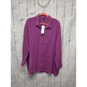 NWT Eileen Fisher Grape Classic Organic Cotton Lofty Gauze Long Sleeve Shirt XL
